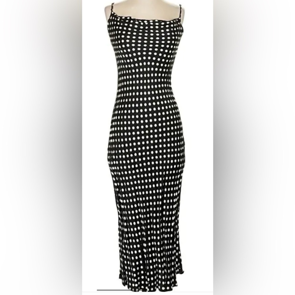Zara Black and White Polka Dot Silk Like Dress